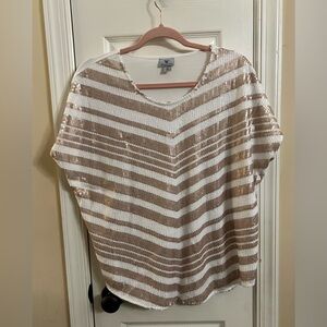 Worthington White and Tan Sequin Blouse